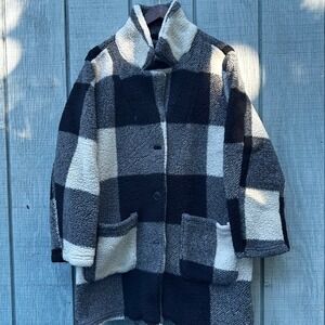 Sabrina‎ Lauren Plush Buffalo Check Plaid Sherpa Fleece Button Up Jacket Coat 1X